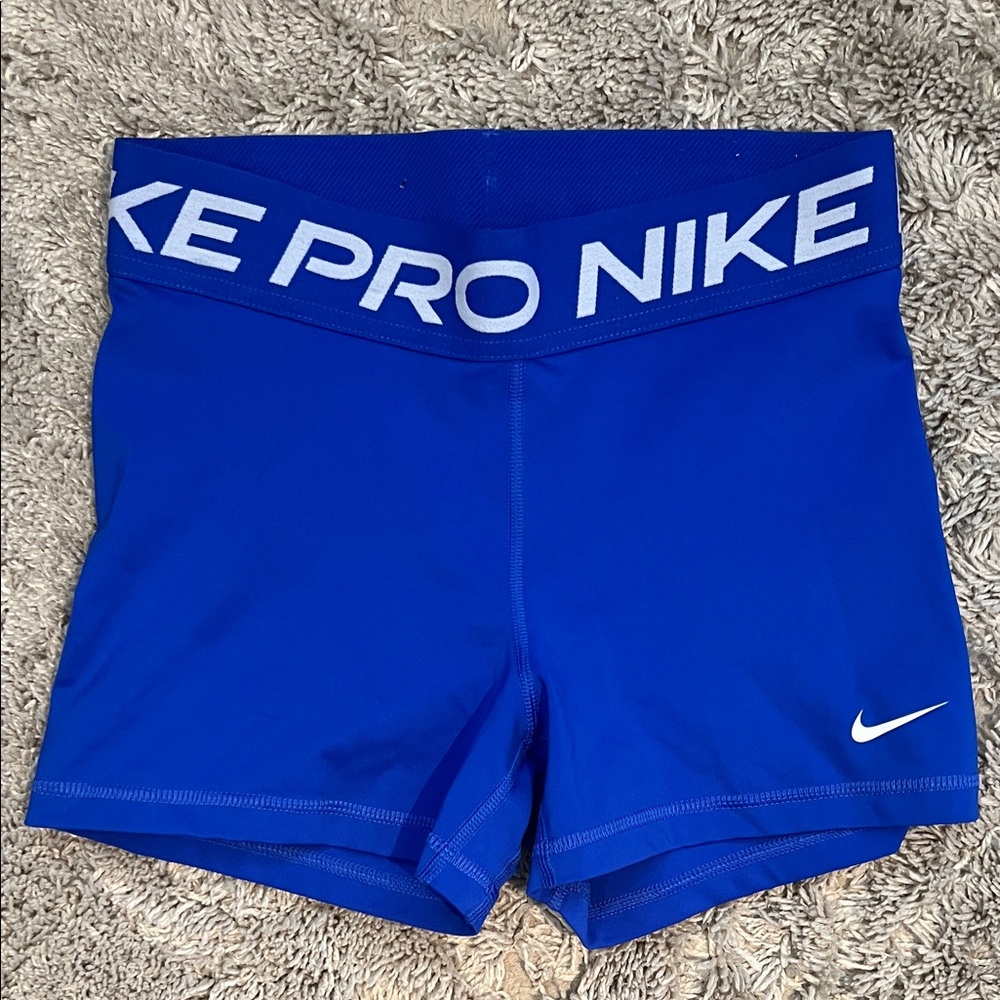 Nike Royal Blue Pro Compression Shorts with White Logo
